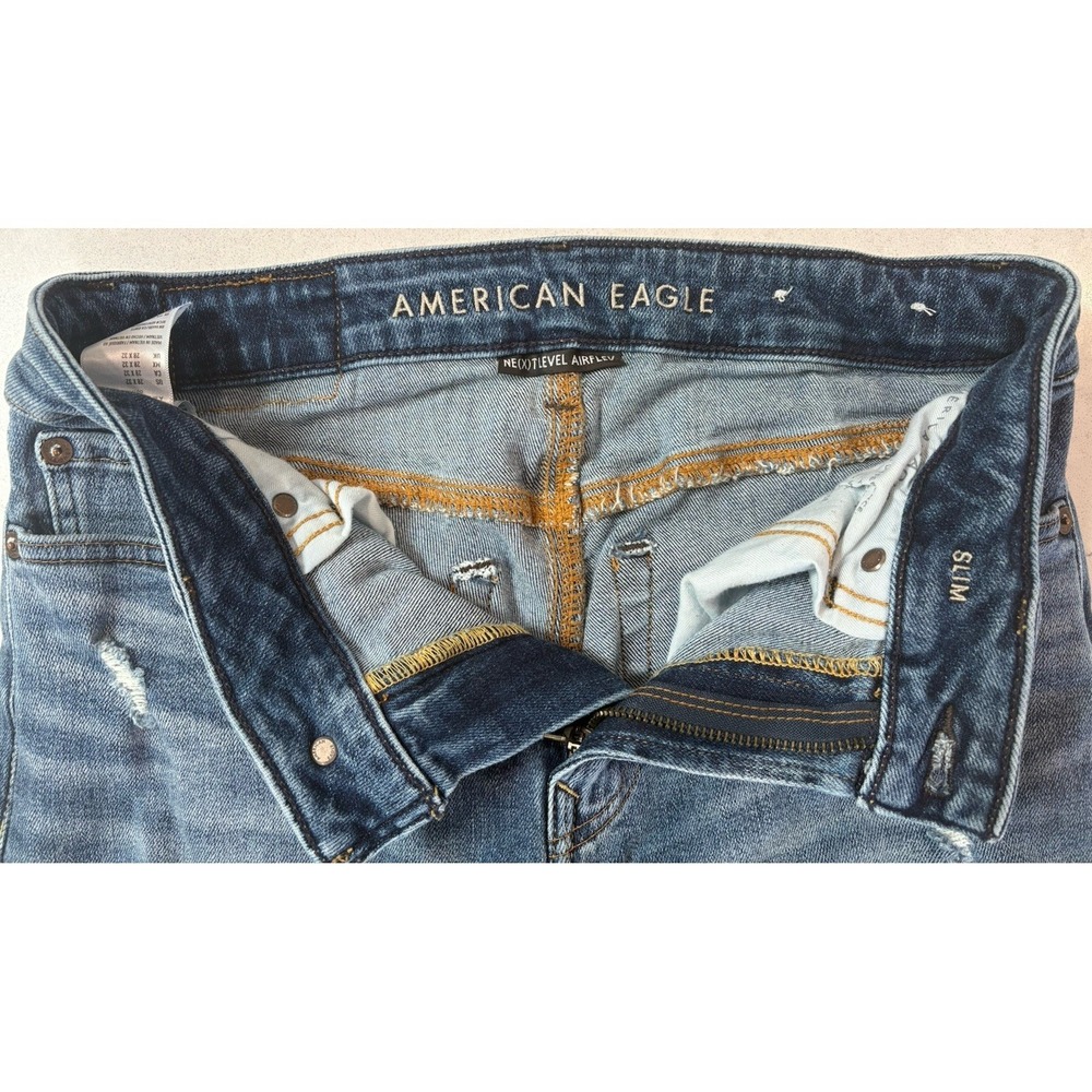 American Eagle Men's Distressed Slim Jeans 28x32 Actual 28x27.5 Mid Rise & Rippe - Picture 5 of 12